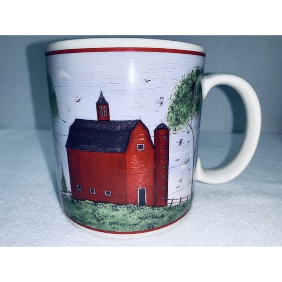 Barn Mug Warren Kimble Barns by Sakura NY 1998 Ceramic C Handle Coffee Red Cup - Picture 1 of 8